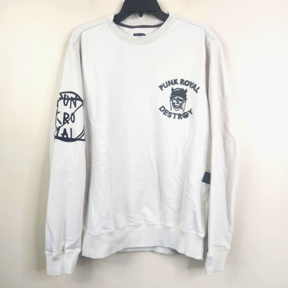 Punk Royal Mens Double Sided Embossed Long Sleeve Crewneck Sweatshirt Large